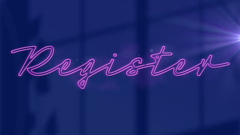animación del texto del registro sobre rastros de luz sobre fondo azul