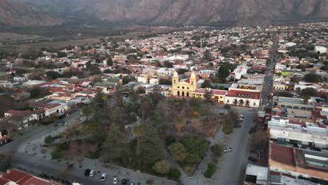 aerial view of the charming town center of cafayate in salta, argentina