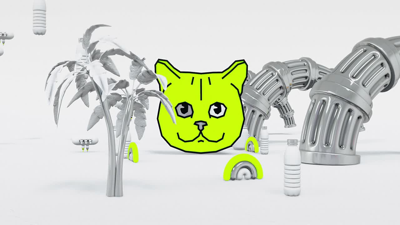 미니멀 3d 아트: 기하학적 디자인 공간에서 애니메이션 된 세련된 객체, 트렌디한 색상 조합, 루프 모션, 4k 비디오