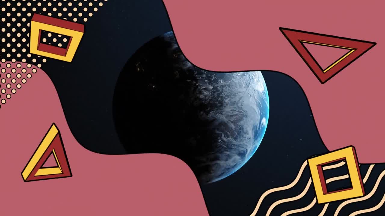 animación de formas abstractas retro sobre el planeta tierra