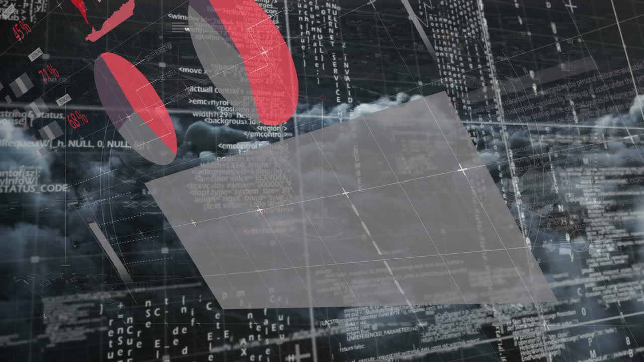 animación del procesamiento de datos sobre el cielo con nubes