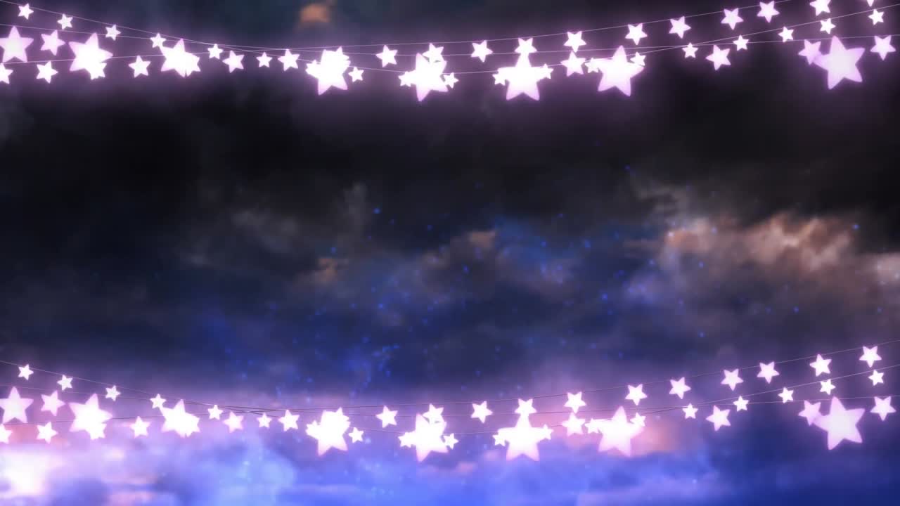 불꽃놀이와 함께 하늘에 요정 빛의 문자열