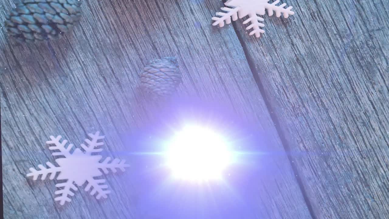 나무 배경에 크리스마스 장식 위에 떨어지는 빛의 트레일과 눈의 애니메이션