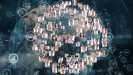 animación de fotos de diversos hombres y mujeres empresarios que rotan por todo el mundo
