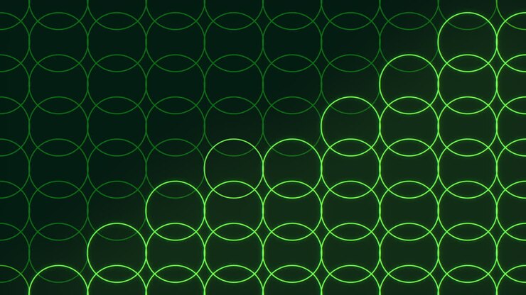 Green neon circles pattern on black gradient