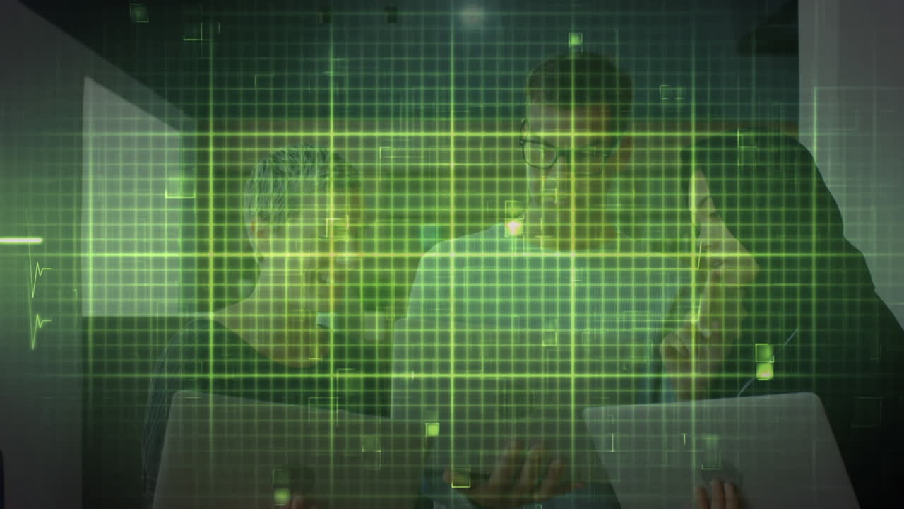 사무실에서 노트북을 사용하는 다양한 비즈니스 사람들에 대한 이소 전기 라인의 애니메이션