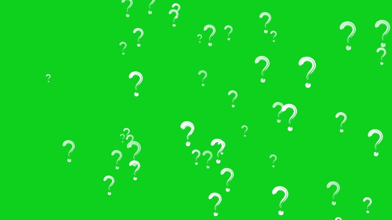 Animated White Question Marks Floating on Green Screen Background