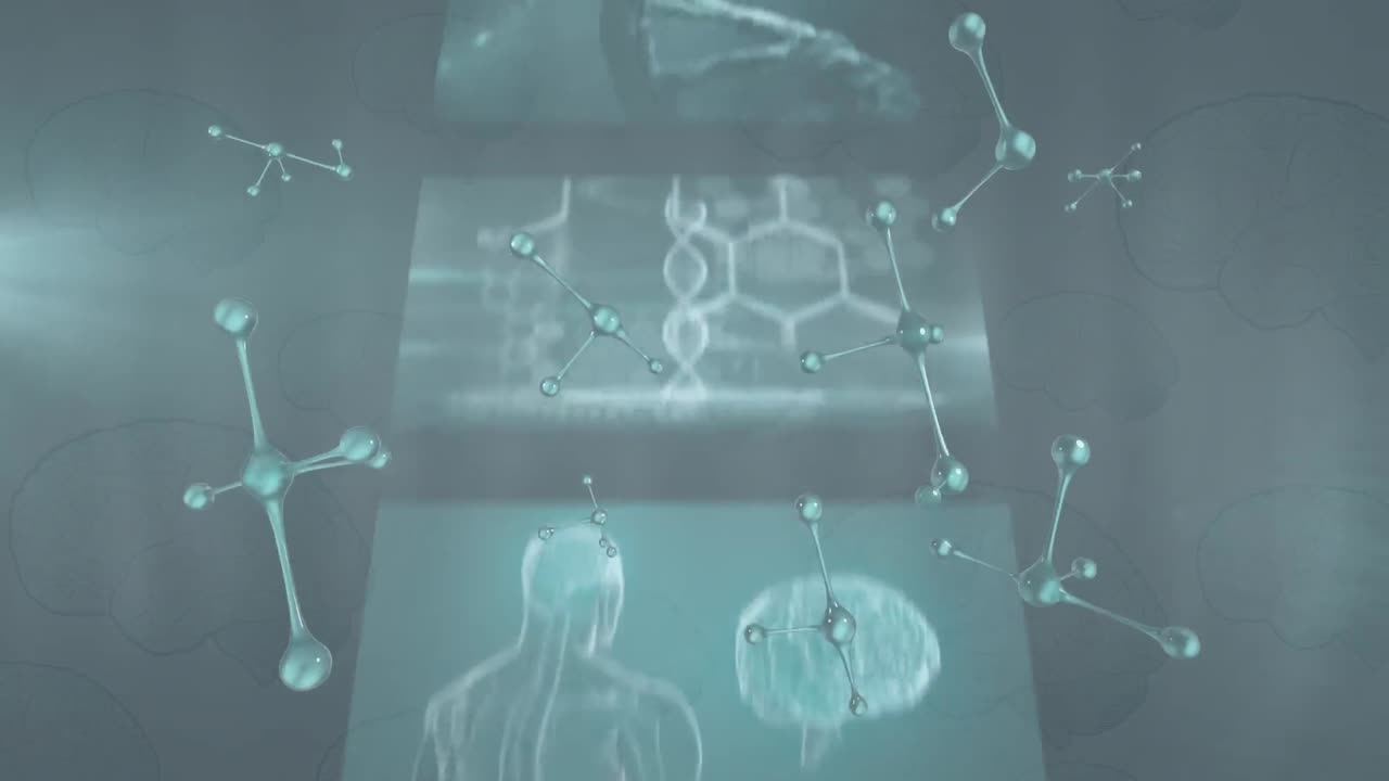 움직이는 스크린 위에 떨어지는 분자의 애니메이션