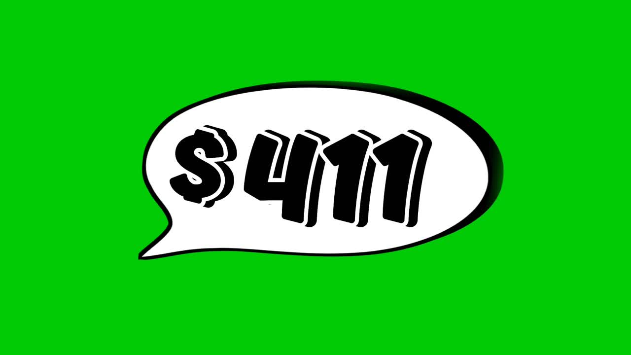 Animation $411 dollar price in a speech bubble green screen. Perfect for sales, ads, or promo videos. Easy to use and customize in your projects video element
