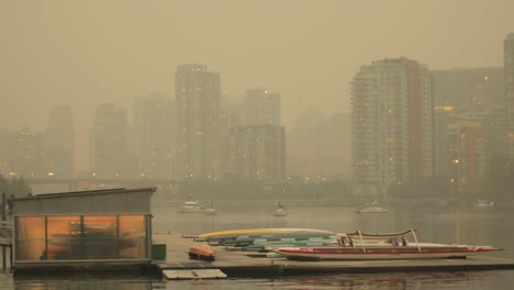 smoke pollution in downtown vancouver canada in 4k