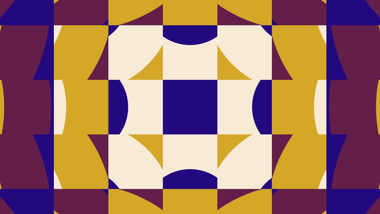 Minimal geometric motion graphic background. Abstract tiles in trendy multicolor palette variation. Seamless loop animation with basic shapes