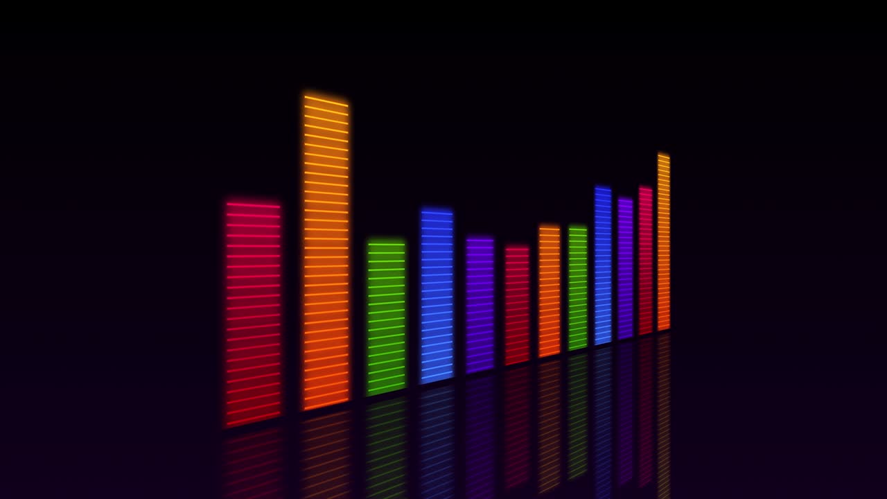 ecualizador de forma de onda de audio en animación de bucle de fondo negro. niveles de música o sonido.