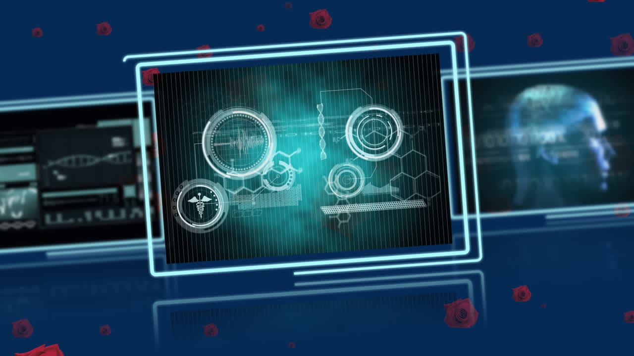 Animation of data processing over roses