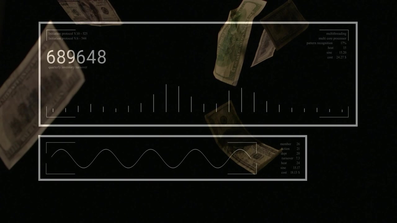HUD starter datafeed, tal hopper, søjler stiger, pengesedler driver, repræsenterer pengestrøm