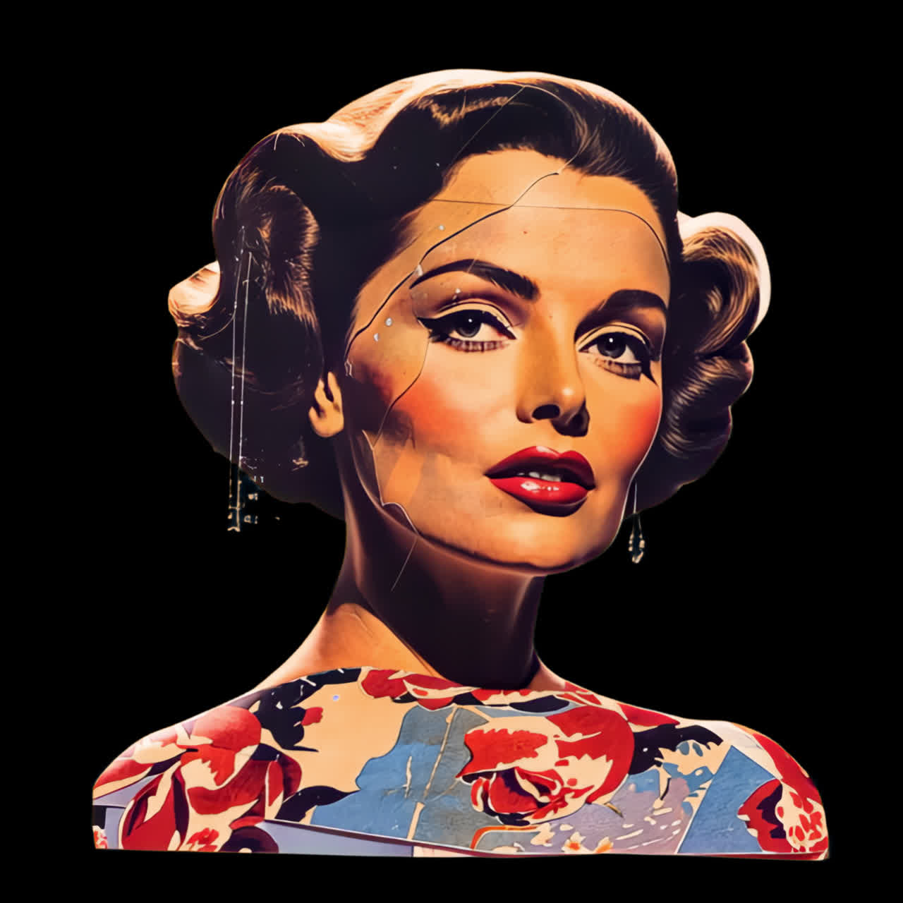 Vintage collage-portrætanimation, isoleret aktiv, transparent 4K-video, alfakanal, ProRes 4444