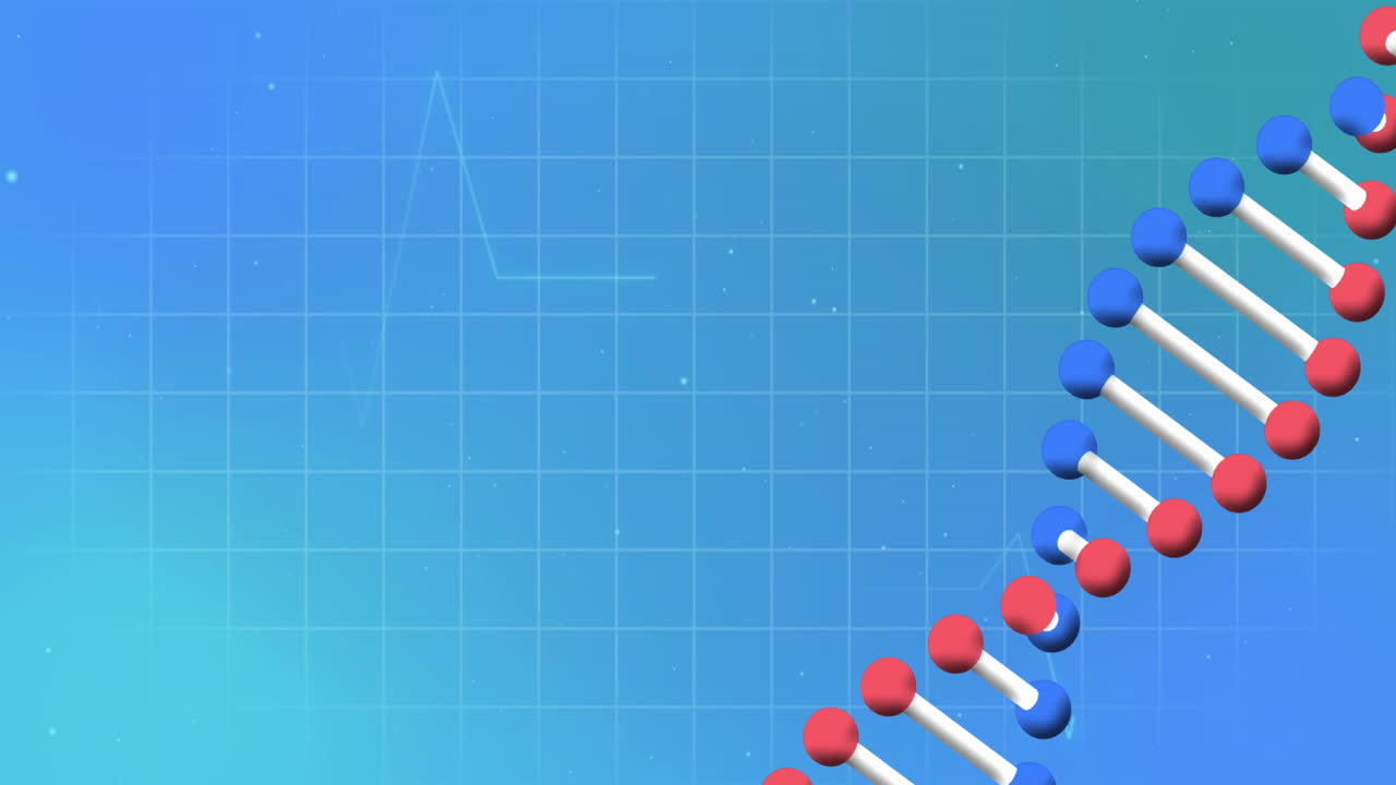 Animation of cardiograph and dna strand on blue background