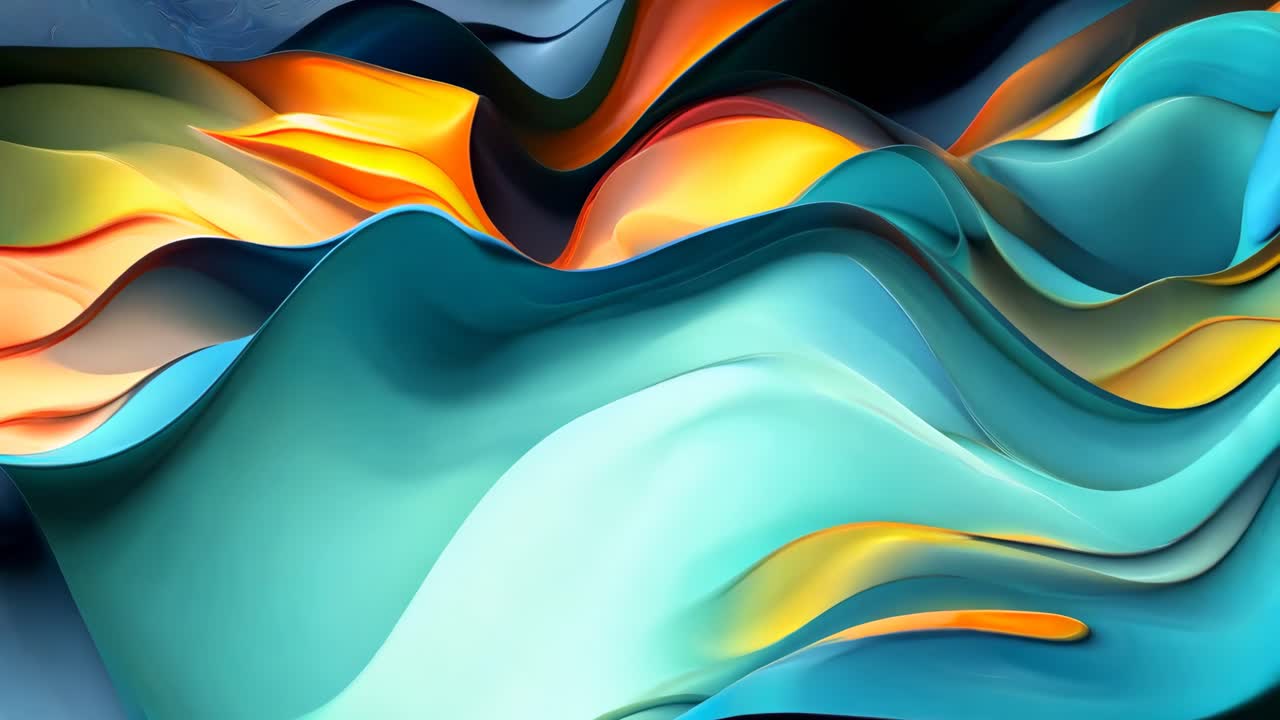 A colorful wave with a yellow sun in the middle. The blue and green colors of the wave are contrasted with the orange of the sun. The image has a dreamy, whimsical feel to it