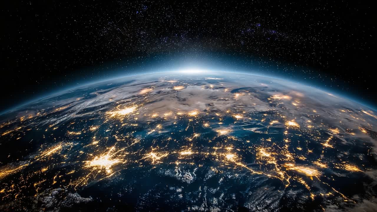 Een Verbluffend Uitzicht op de Aarde vanuit de Ruimte: Verkenning van de Gloeiende Stadslichten en Kosmische Schoonheid Vastgelegd in een Adembenemend Perspectief van Onze Planeet
