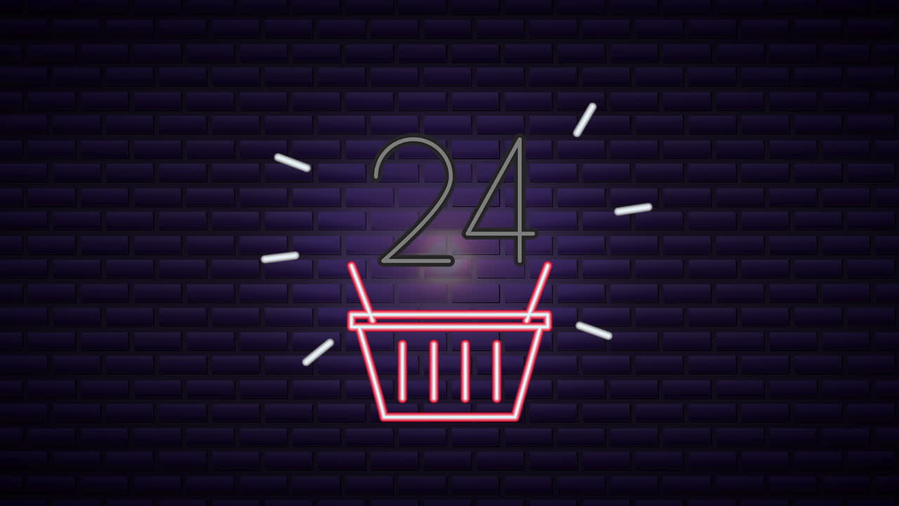 etiqueta de luz de neón comercial con cesta de compras