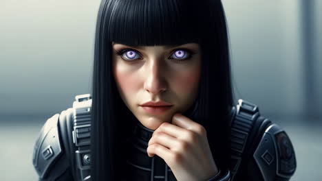 A Cyberpunk Woman with Purple Eyes