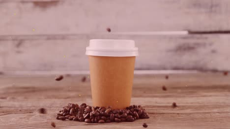 animation of white spots moving over coffee beans falling on takeaway coffee