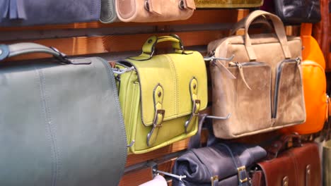 leather bags for sale in a shop