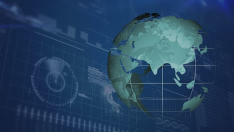 animación del procesamiento de datos del globo en el fondo de la marina