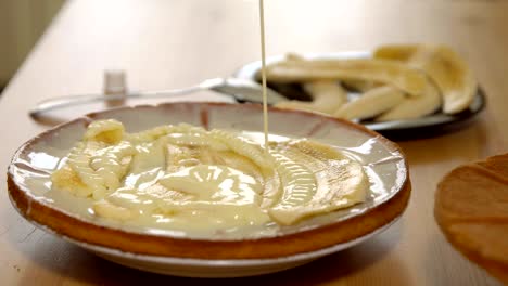 cooking. application of condensed milk on baked cakes