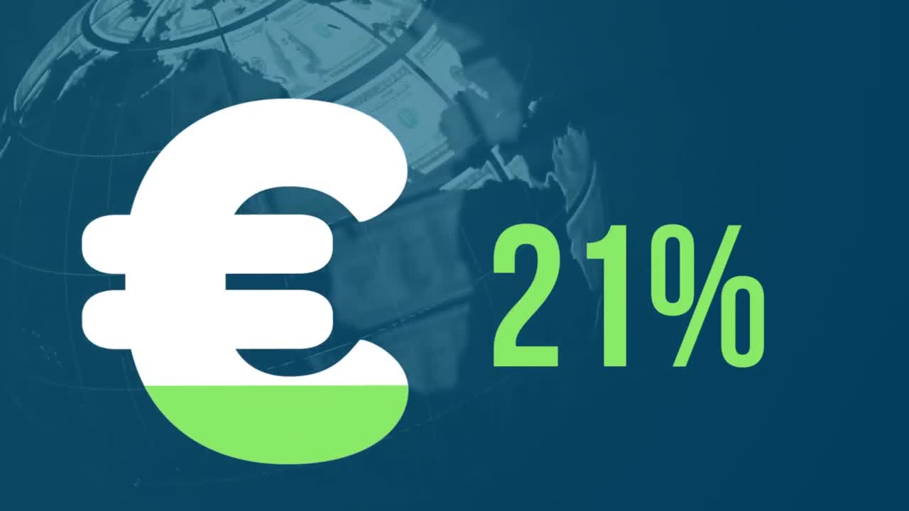 금융 데이터 처리에 대한 퍼센트와 함께 유로 기호의 애니메이션