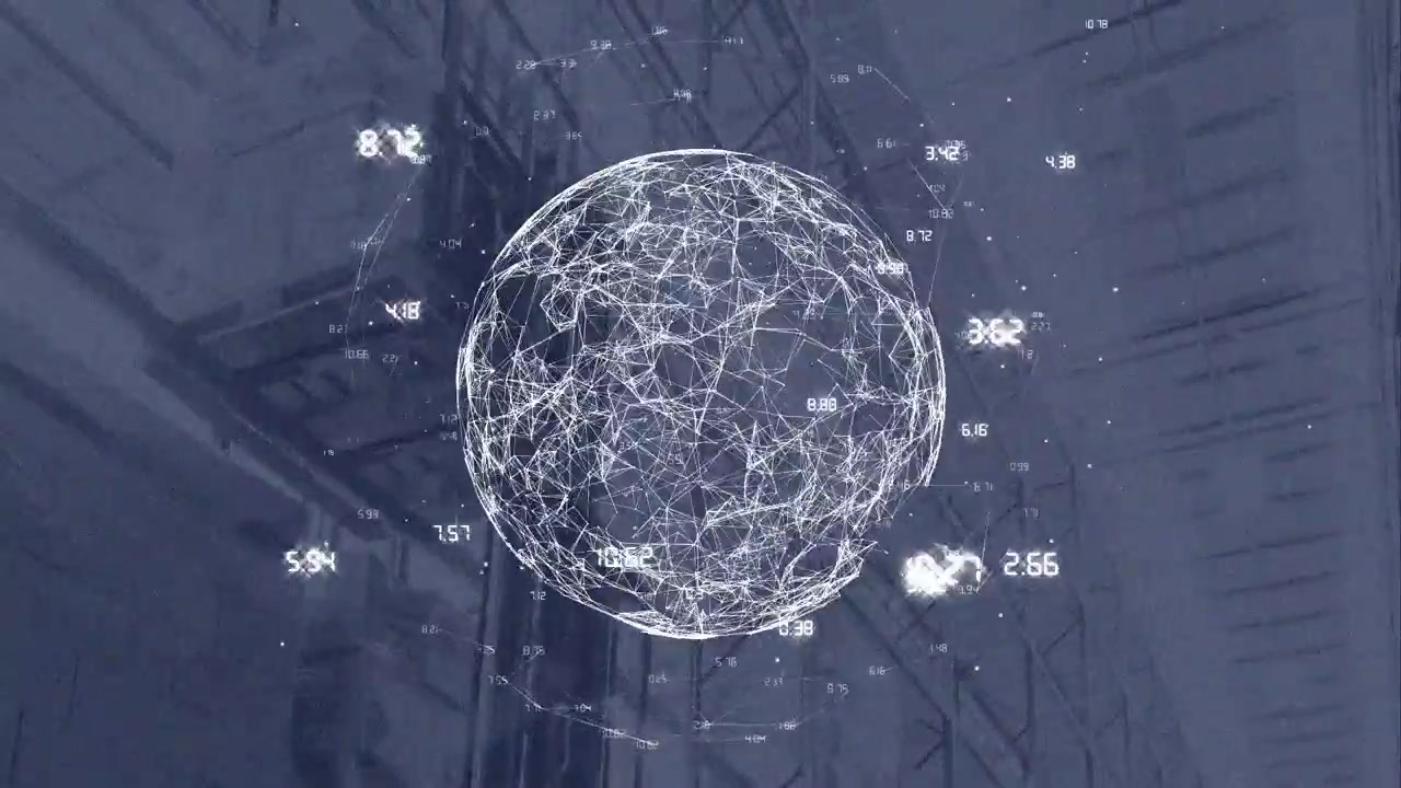 Animation of globe rotating over navy background with warehouse