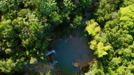 Cascada-Se-Sumerge-En-Una-Piscina-De-Agua-Dulce-En-Medio-De-La-Jungla