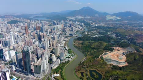 aerial view over shenzhen skyline on a beautiful clear day