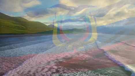 animação da bandeira do equador soprando sobre a paisagem da praia