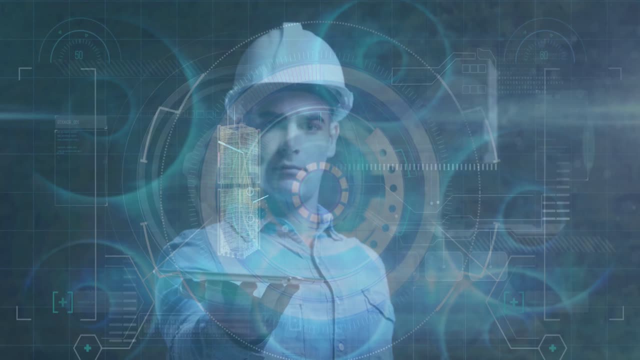 animación del procesamiento de datos sobre el trabajador masculino caucásico