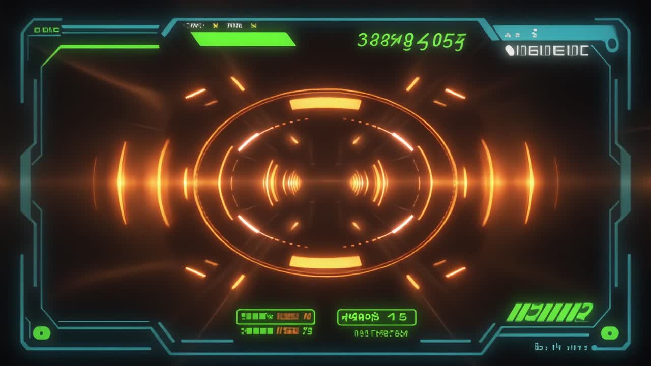 Dynamic Futuristic HUD with Glowing Orange and Green Graphics