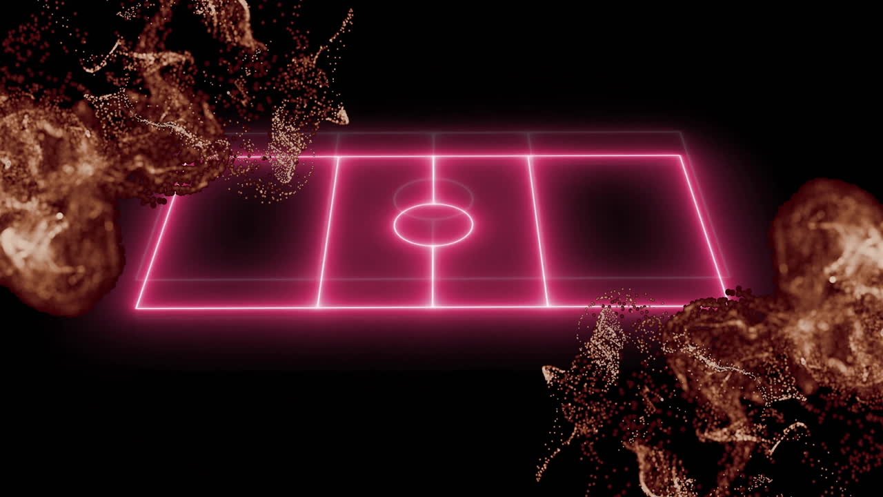 Neonrosa idrettsbaneanimasjon med partikkeleffekter på svart bakgrunn