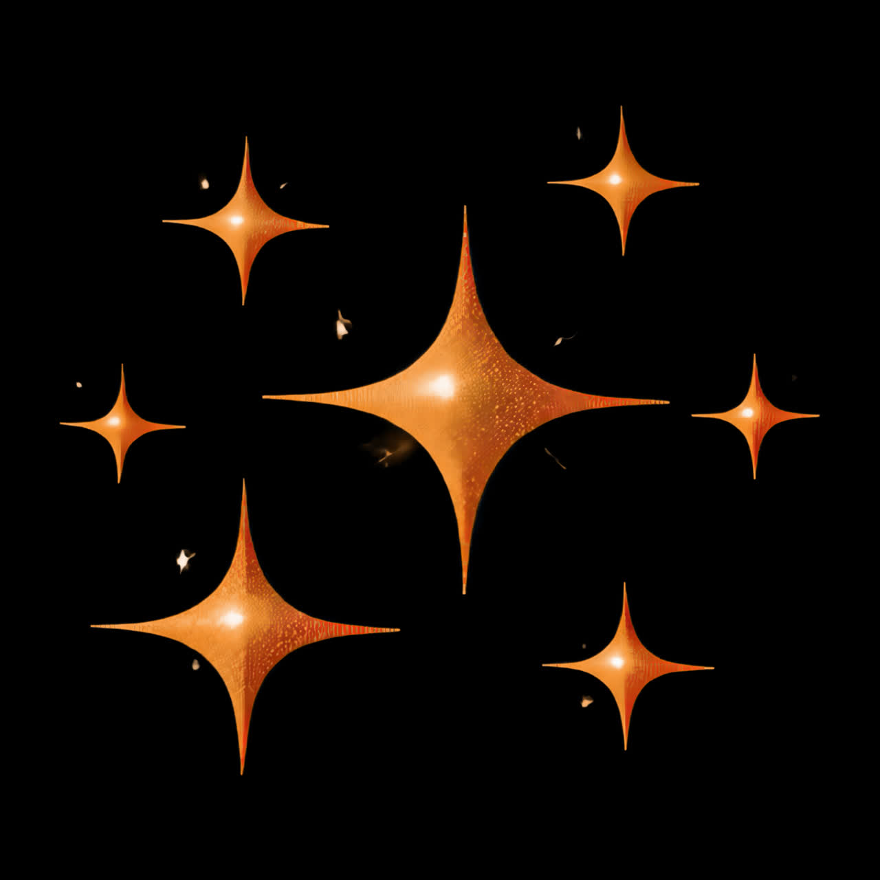 Glowing orange star sparkles animation isolated asset, transparent 4K video, alpha channel, ProRes