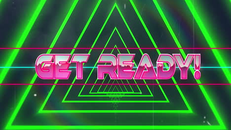 animation of get ready text over neon shapes on black background