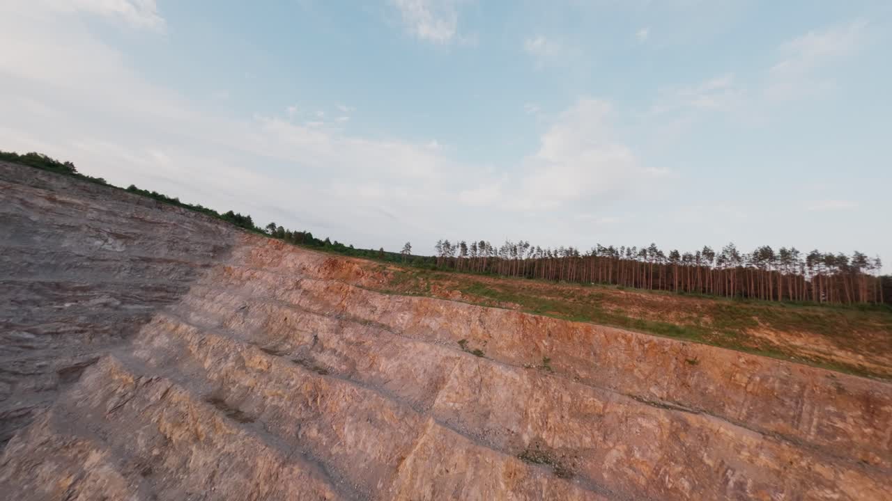 Aerial shot of resource extraction in a limestone mining zone