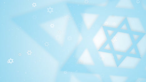 star of david shape symbol animation hexagram on white background with blue lights and jewish stars. modern blurred loop background