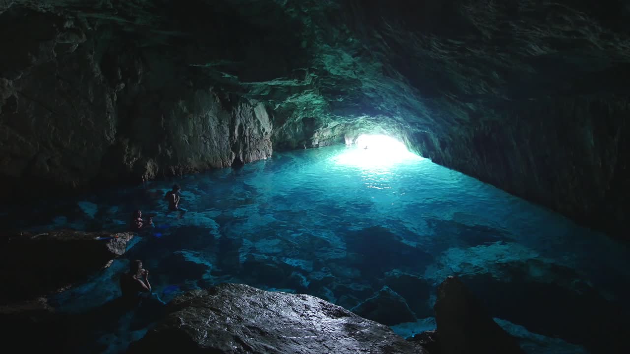 Inside a blue cave in the calanques in Marseille.