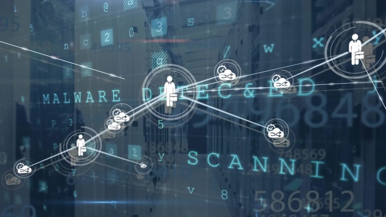 Animation network illustrates global business and digital connections.