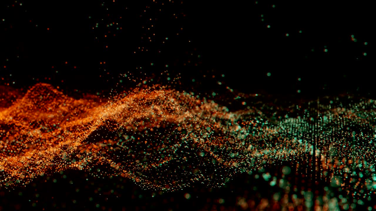 Plexus of abstract orange and green dots