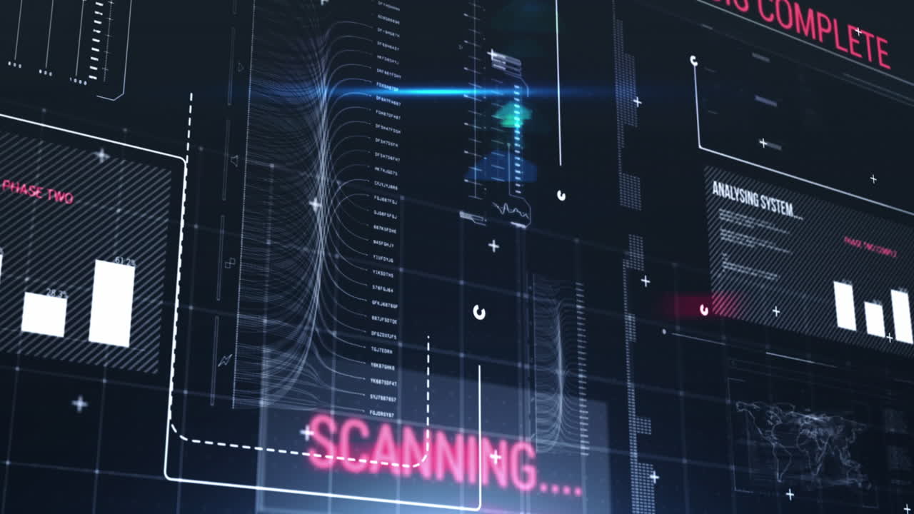 Animation of data processing over dark background
