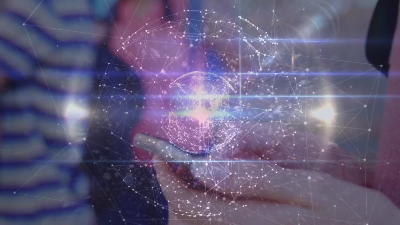 animación de la red de conexiones a través de las manos utilizando el teléfono inteligente