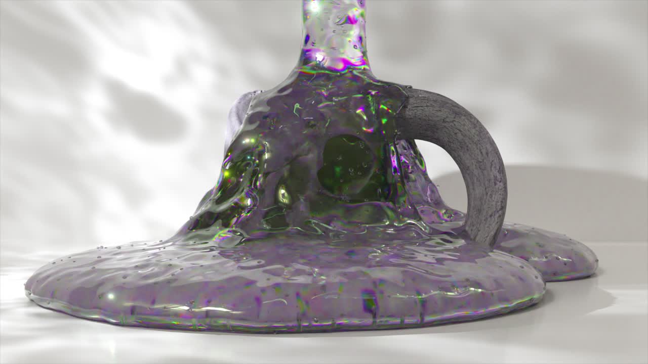 추상적인 액체가 금속 모양 위에 아지는 것