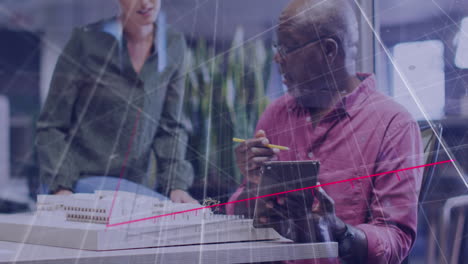 animation of financial data processing over diverse business people in office