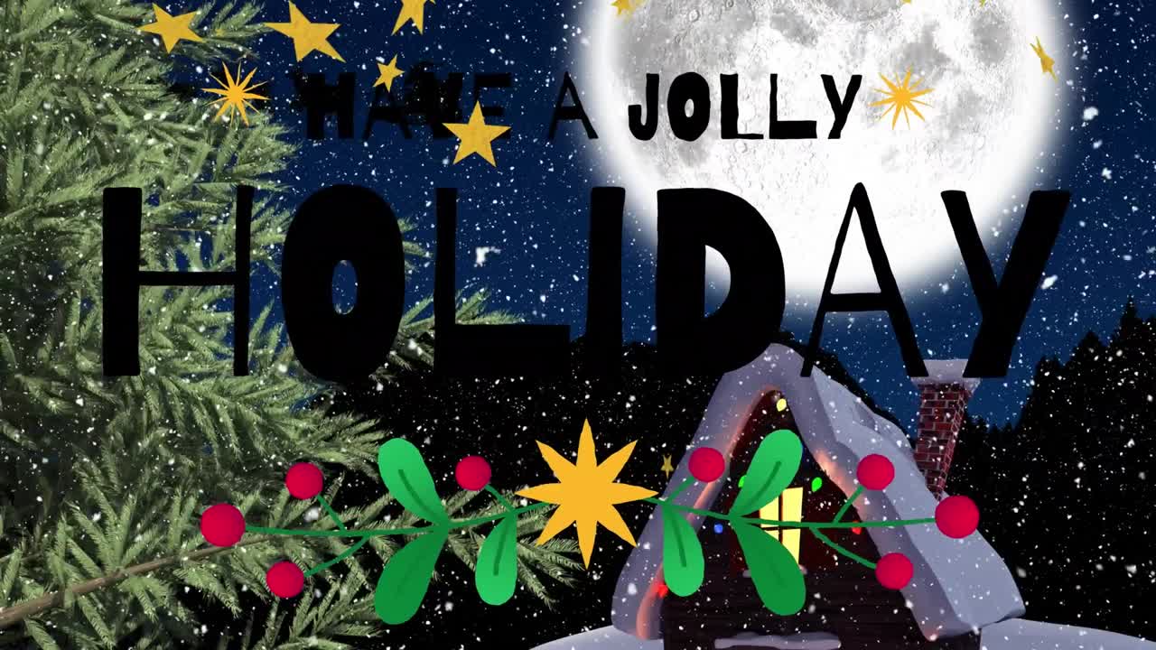 크리스마스 축하 문자의 애니메이션,  ⁇ 매에 산타클로스와 겨울 풍경에 내리는 눈