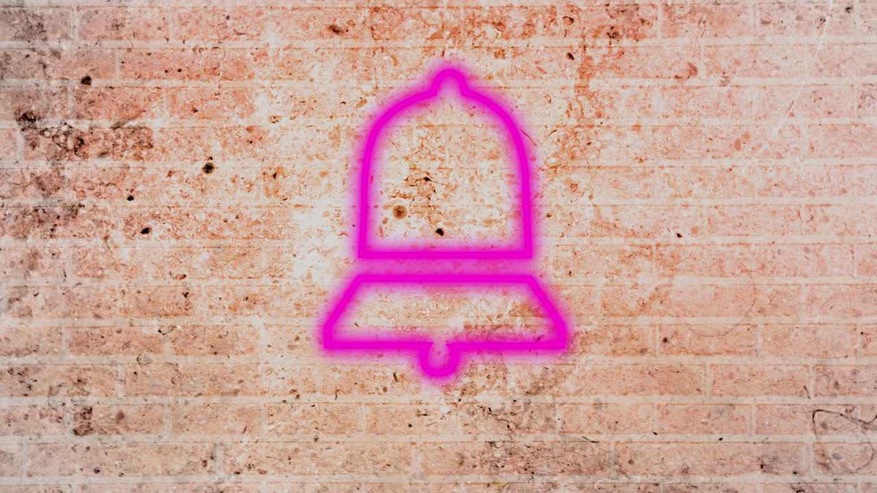 벽돌 벽에 박이는 네온 종 알림 아이콘의 애니메이션