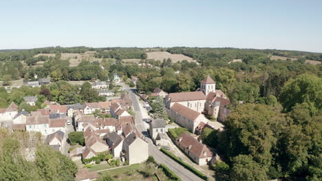 aerial drone point of view of the village of ruffec in indre, france